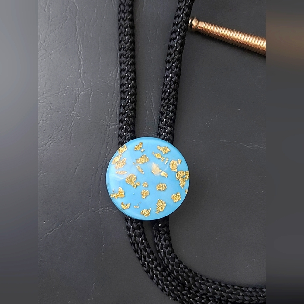 Lucite Bolo Tie with Gold flecks, 70s bolo tie